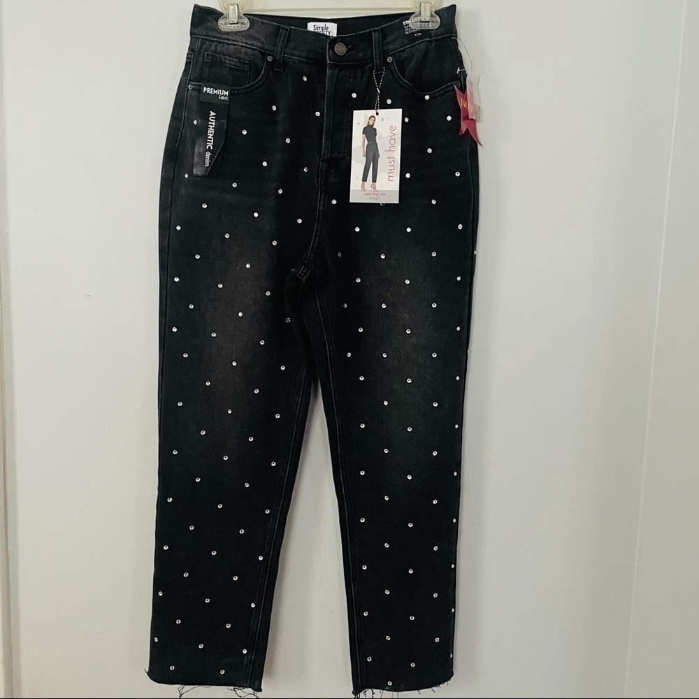 High rise grey jeans size 7 rhinestone